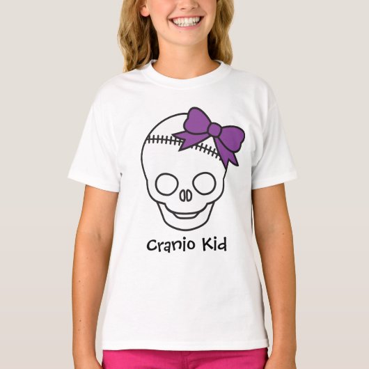 Cranio Kid Girly Skull mit Lila Bow T-Shirt (Vorderseite)