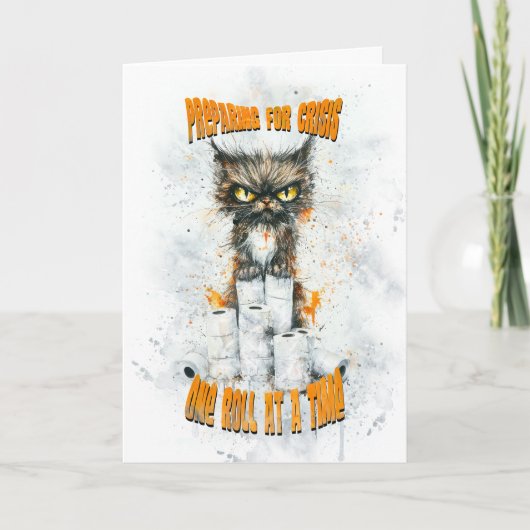 Cranky Cat Hoarding for a Crisis Dankeskarte (Vorderseite)