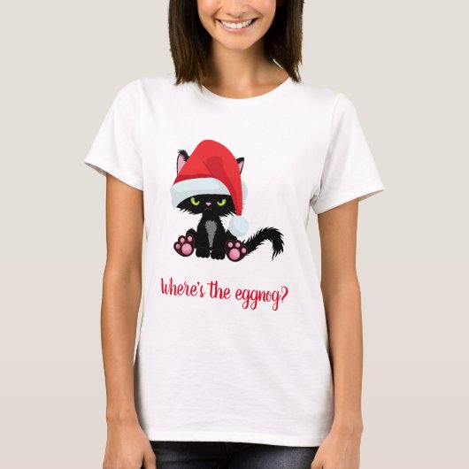 Cranky Christmas Cat Wo ist der Eggnog T-Shirt (Vorderseite)
