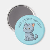 Cranky Grey Tabby Cat Custom Text Blue Magnet (Vorderseite/Rückseite)