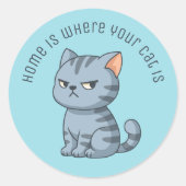 Cranky Grey Tabby Cat Custom Text Blue Runder Aufkleber (Vorderseite)