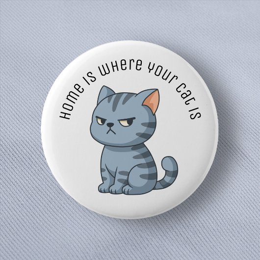Cranky Grey Tabby Cat Custom Text Button