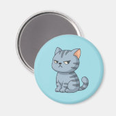 Cranky Grey Tabby Cat on Blue Magnet (Vorderseite/Rückseite)