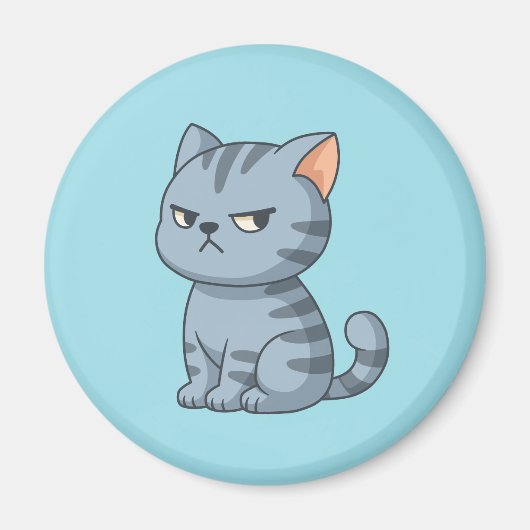 Cranky Grey Tabby Cat on Blue Magnet (Vorne)