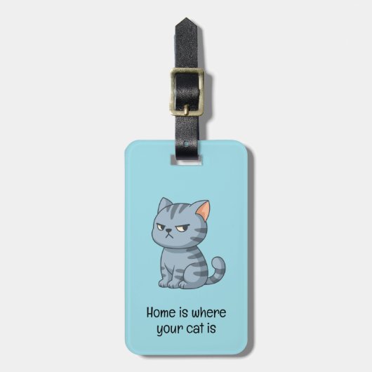 Cranky Grey Tabby Cat Quote Blue Gepäckanhänger (Vorderseite vertikal)