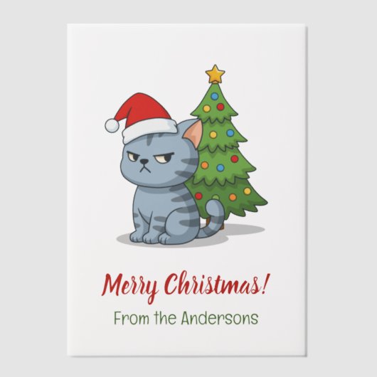 Cranky Grey Tabby Cat Red Hat Christmas Insert Pergament Einladungen (Vorderseite)