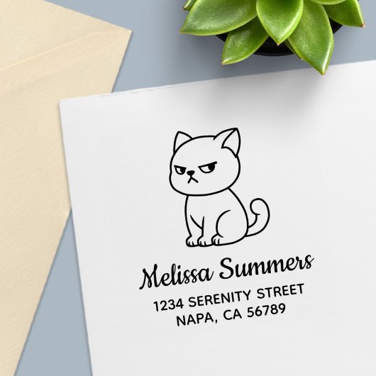 Cranky Moody Cat Address Permastempel