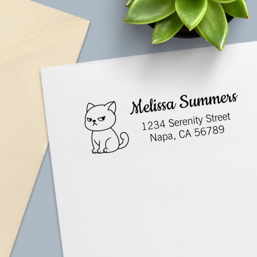 Cranky Moody Cat Return Address Permastempel