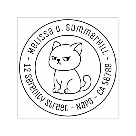 Cranky Moody Cat Round Address Permastempel (Design)