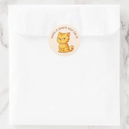 Cranky Orange Tabby Cat Custom Text Beige Runder Aufkleber (Tasche)