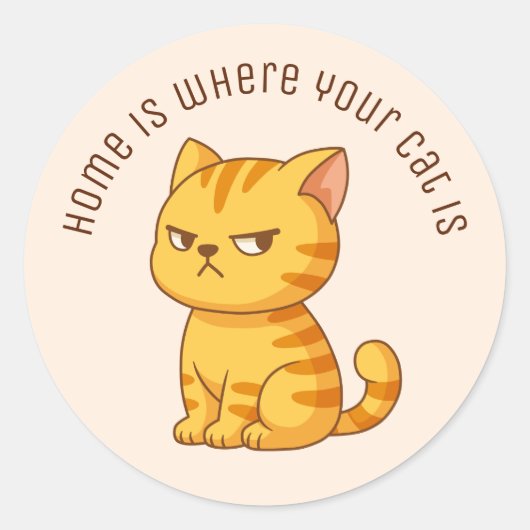 Cranky Orange Tabby Cat Custom Text Beige Runder Aufkleber (Vorderseite)