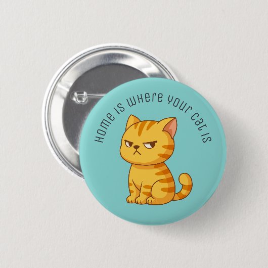 Cranky Orange Tabby Cat Custom Text Green Button (Vorne & Hinten)