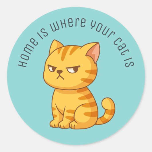 Cranky Orange Tabby Cat Custom Text Green Runder Aufkleber (Vorderseite)