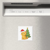 Cranky Orange Tabby Cat Red Hat Christmas Tree Magnet (In Situ (Geschirrspüler))