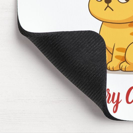 Cranky Orange Tabby Cat Red Hat Christmas Tree Mousepad (Ecke)