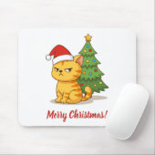 Cranky Orange Tabby Cat Red Hat Christmas Tree Mousepad (Mit Mouse)