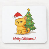 Cranky Orange Tabby Cat Red Hat Christmas Tree Mousepad (Vorne)
