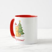 Cranky Orange Tabby Cat Red Hat Christmas Tree Tasse (Vorderseite Links)