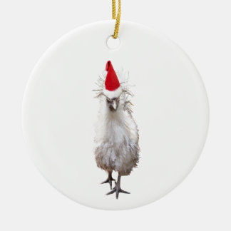Cranky Silkie Bantam Chicken Weihnachtsmannmütze W Keramik Ornament