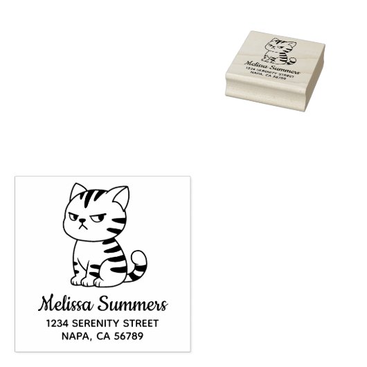 Cranky Tabby Cat Address Gummistempel (Stempel)