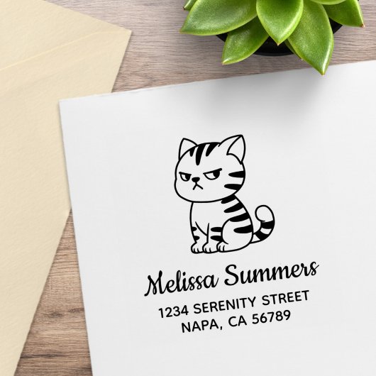 Cranky Tabby Cat Address Gummistempel