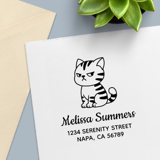Cranky Tabby Cat Address Permastempel