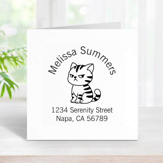 Cranky Tabby Cat Arch Address Gummistempel