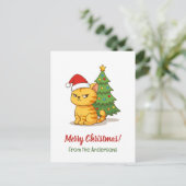 Cranky Tabby Cat Red Hat Christmas Tree Postkarte (Stehend Vorderseite)