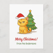 Cranky Tabby Cat Red Hat Christmas Tree Postkarte (Vorderseite)