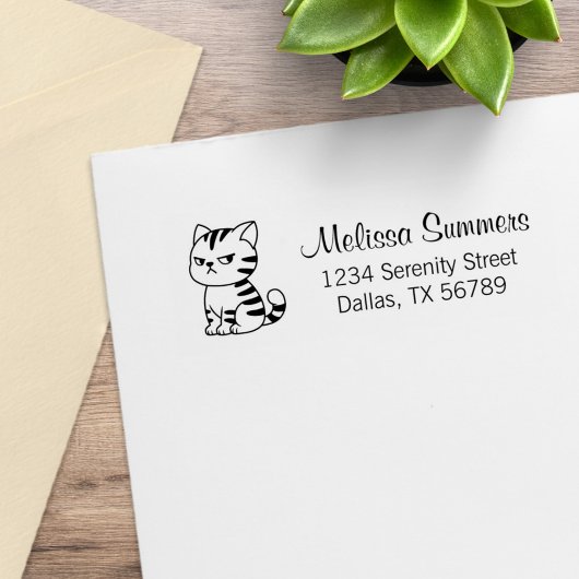 Cranky Tabby Cat Return Address Gummistempel