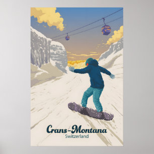 Crans Montana Schweiz Snowboarden Reisen Poster