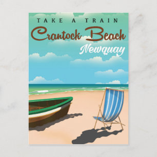Crantock Beach, Newquay Vintage-Reiseposter Postkarte