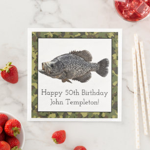 Crappie Fischen Sport Geburtstag Grüne Camouflage Serviette