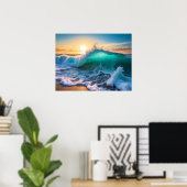 Crashing Ocean Wave Sunrise Coastal Wall Poster (Heimbüro)