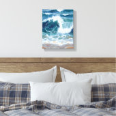 Crashing Ocean Waves | Coastal Blue Watercolor Leinwanddruck (Insitu (Schlafzimmer))