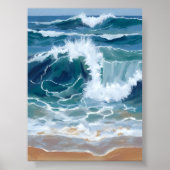 Crashing Ocean Waves | Coastal Blue Watercolor Poster (Vorne)