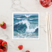 Crashing Ocean Waves | Coastal Blue Watercolor Serviette (Beispiel)