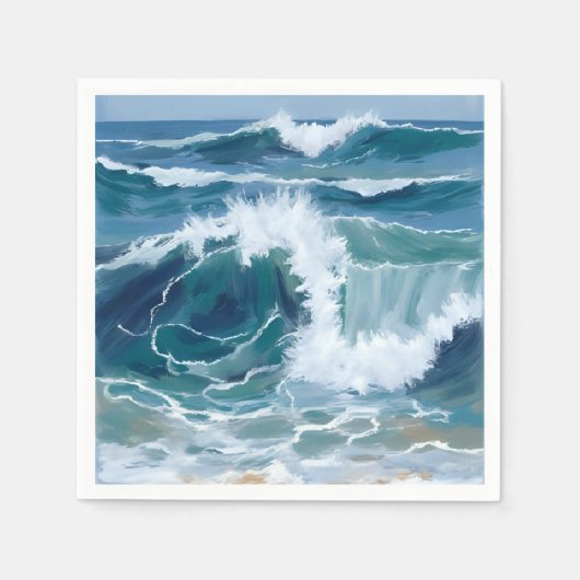 Crashing Ocean Waves | Coastal Blue Watercolor Serviette (Vorderseite)
