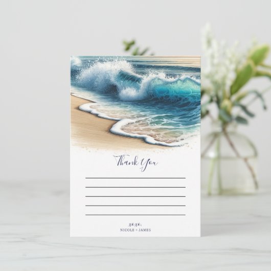 Crashing Ocean Waves Küstenstrand Danke Einladung (Stehend Vorderseite)