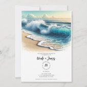 Crashing Ocean Waves Rustic Coastal Beach Hochzeit Einladung (Vorderseite)