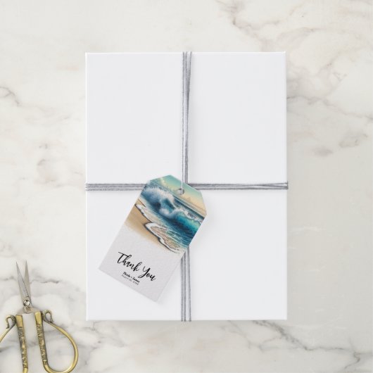 Crashing Ocean Waves Rustic Coastal Beach Hochzeit Geschenkanhänger (Mit Garn)