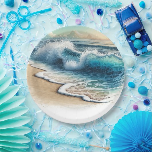 Crashing Ocean Waves Rustic Coastal Beach Hochzeit Pappteller (Party)