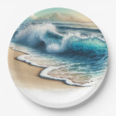 Crashing Ocean Waves Rustic Coastal Beach Hochzeit Pappteller (Vorderseite)