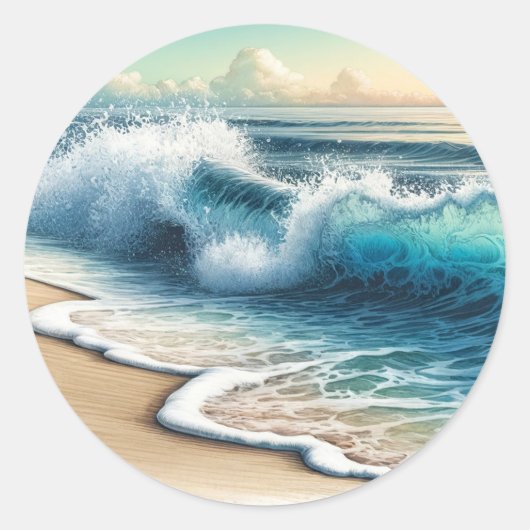 Crashing Ocean Waves Rustic Coastal Beach Hochzeit Runder Aufkleber (Vorderseite)