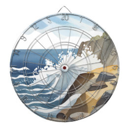 Crashing Waves | Rocky Coastal Shore Watercolor Dartscheibe