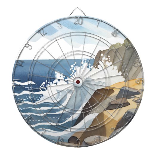 Crashing Waves | Rocky Coastal Shore Watercolor Dartscheibe (vorne)