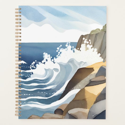 Crashing Waves | Rocky Coastal Shore Watercolor Planer (Vorderseite)