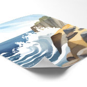 Crashing Waves | Rocky Coastal Shore Watercolor Poster (Ecke)