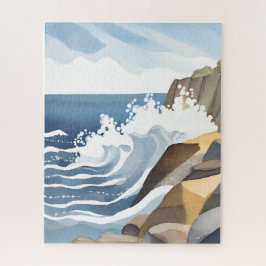 Crashing Waves | Rocky Coastal Shore Watercolor Puzzle