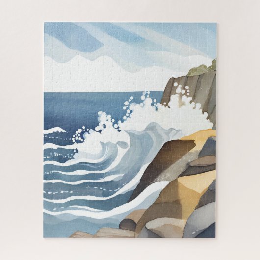 Crashing Waves | Rocky Coastal Shore Watercolor Puzzle (Vertikal)